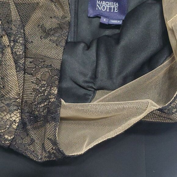 Marchesa Notte dress women's sz 0 black tan maxi sheer sexy Gypsy Witchy Lace - Picture 13 of 14